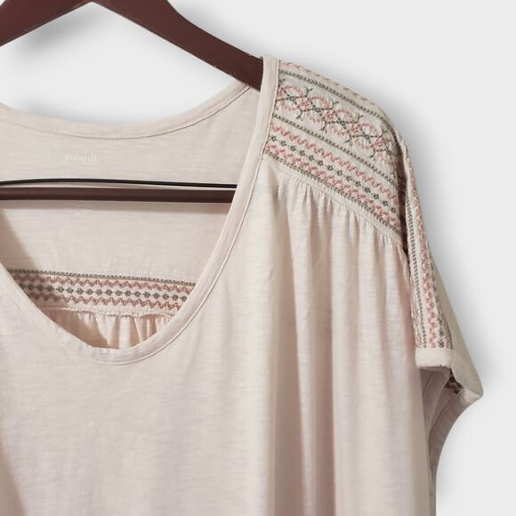 Pure Jill Sz 2X Banded Embroidered Tee Pink Cap Sleeve Top Boxy Relaxed Casual - Picture 2 of 10